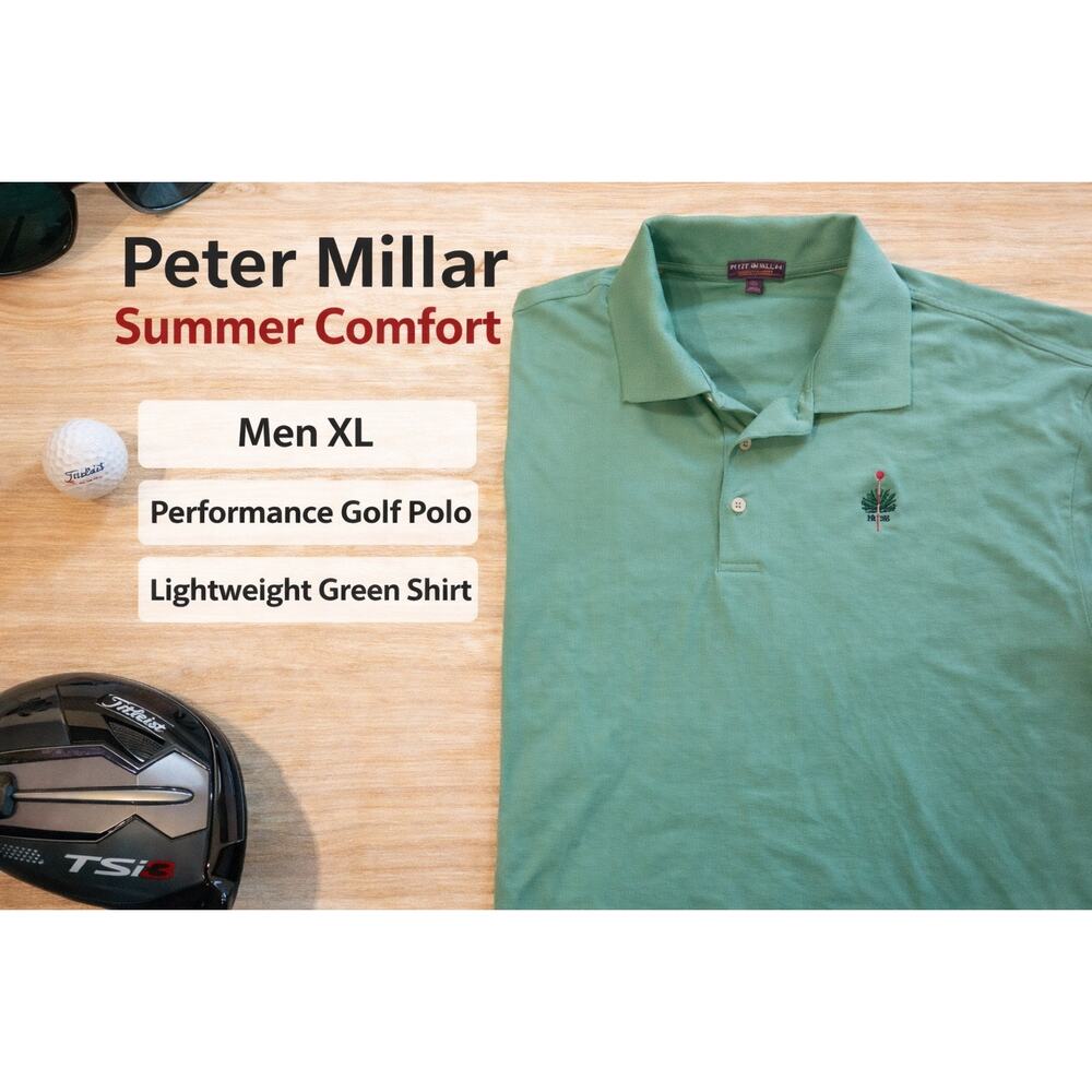 Peter Millar Summer Comfort Polo Shirt Men XL Green Performance Golf